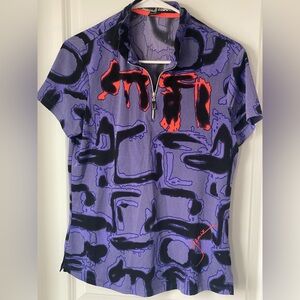 Jamie Sadock Small Short Sleeve Shirt Purple Abstract Signed 1/4 Zip Golf